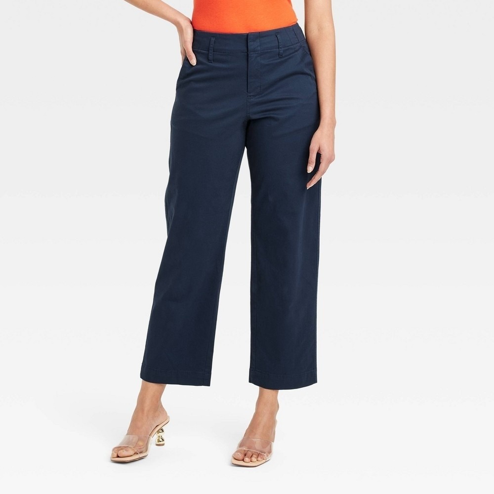 Women's High-Rise Chino Pants by A New Day Navy‎ Size 4 New With Tags